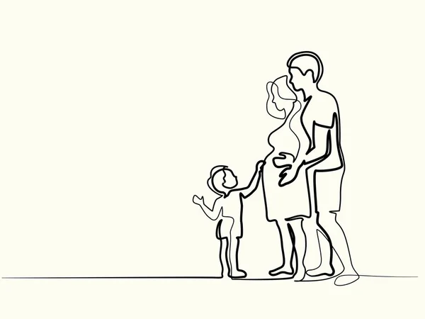 Счастливая беременная женщина с мужем и сыном — стоковый вектор