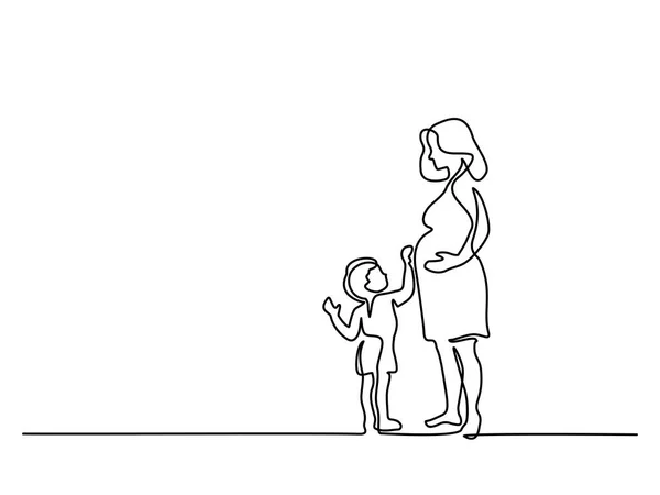 Счастливая беременная женщина с сыном — стоковый вектор