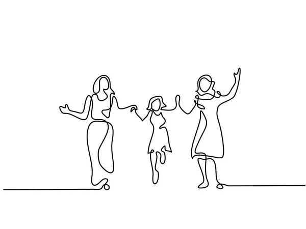 Familia con madre, abuela y niña caminando — Vector de stock