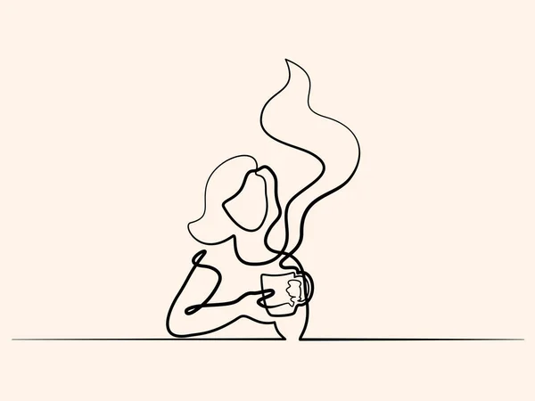 Retrato abstracto de una mujer con taza de té — Vector de stock