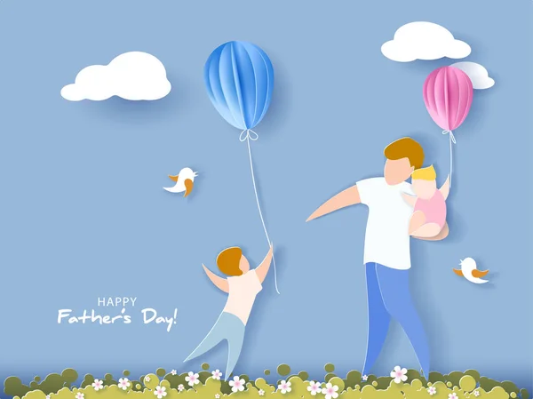 Happy fathers day card. Paper cut style. — Stock Vector