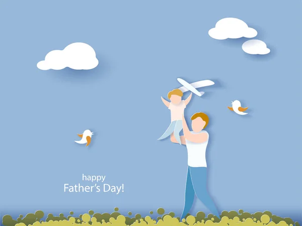 Happy fathers day card. Paper cut style. — Stock Vector