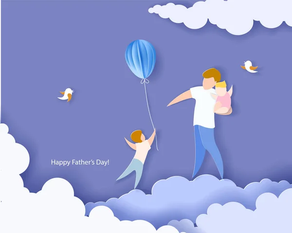 Happy fathers day card. Paper cut style. — Stock Vector