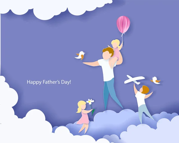 Happy fathers day card. Paper cut style. — Stock Vector