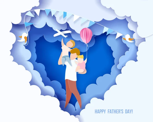 Happy fathers day card. Paper cut style. — Stock Vector