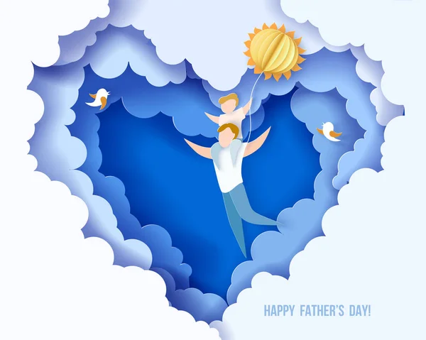 Happy fathers day card. Paper cut style. — Stock Vector