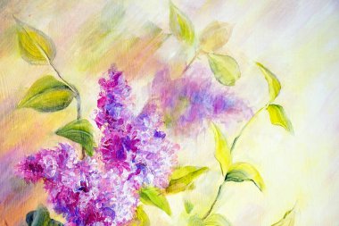 Thickets of lilac bush at sunrise. Oil painting clipart