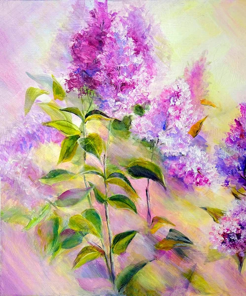 Bilhetes de arbusto lilás ao nascer do sol. Pintura a óleo — Fotografia de Stock