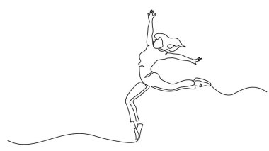 Mutlu zıplayan kadınlar. Sürekli tek bir çizgi çiziyor.