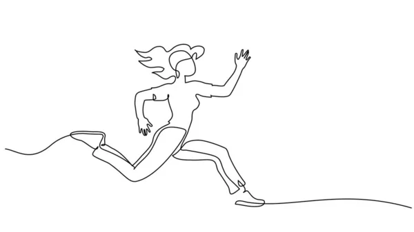 Feliz mulher de corrida. Desenho contínuo de uma linha —  Vetores de Stock