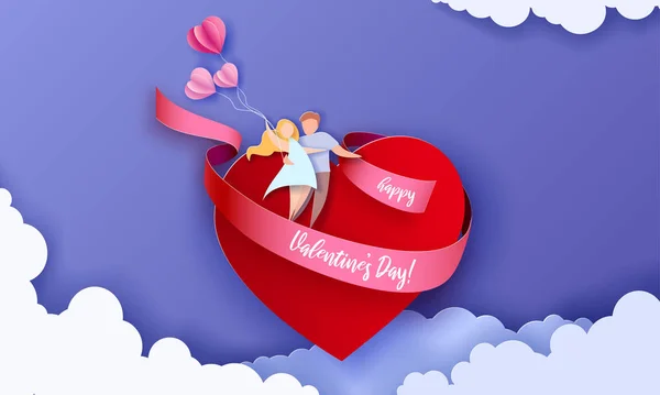 Valentijnskaart met koppel zorgen voor liefde — Stockvector
