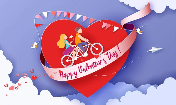 Tarjeta de San Valentín con pareja cuidar del amor — Vector de stock