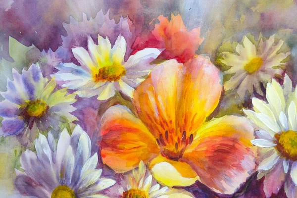 Bright bouquet of spring flowers oil painting. — Stock Photo, Image