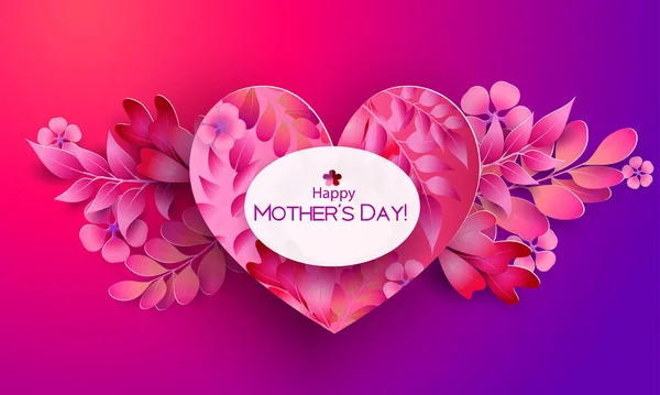 Happy mother day greating card. Purple and red — 스톡 벡터