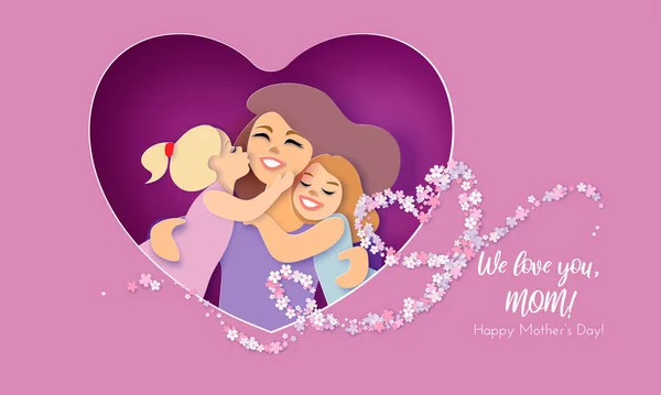 Feliz tarjeta del Día de las Madres. Fondo de corte de papel creativo — Vector de stock