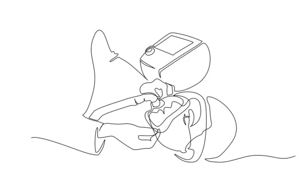 Personal Médico Instala Dispositivo Para Ventilación Pulmonar Dibujo Continuo Una — Vector de stock