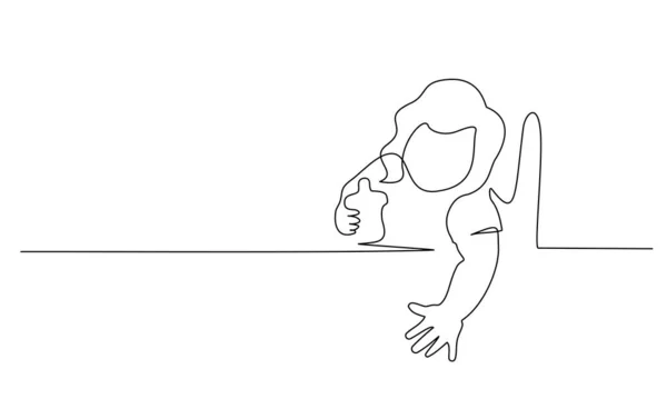 Dibujo de una línea. Bebé alegre comiendo de biberón — Vector de stock