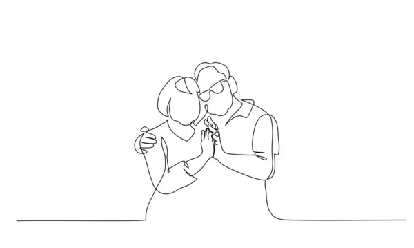 ロマンチックな高齢者のカップルの継続的な1行の図面 — ストックベクタ