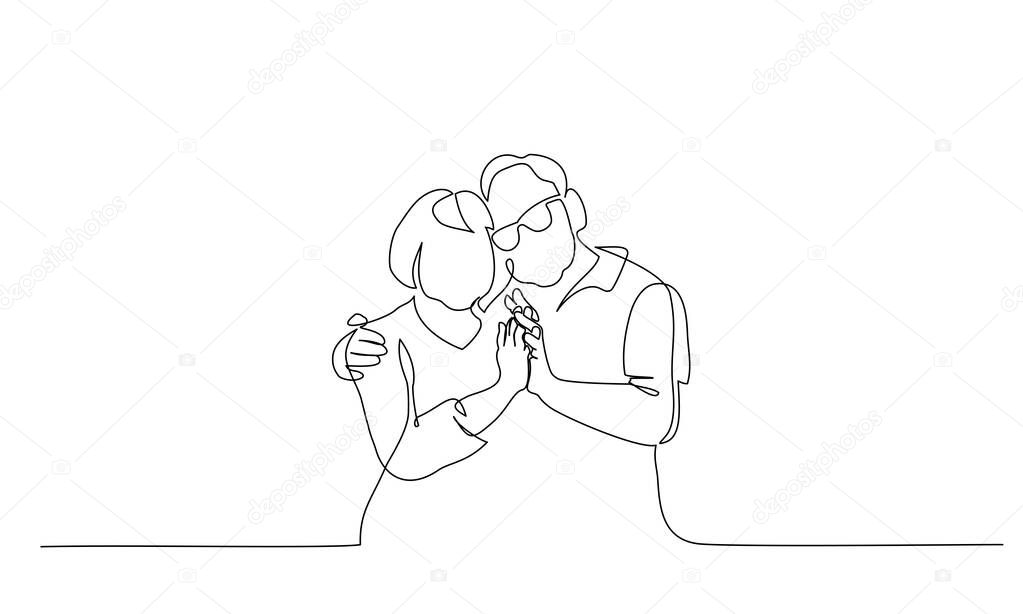 Continuous one line drawing of romantic elderly couple