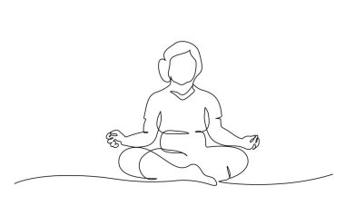 Yoga yapan yaşlı kadın Lotus Poz Bir Çizgi Çiziyor