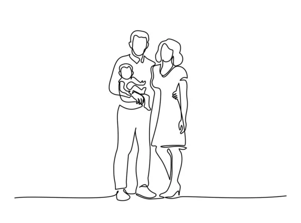 Mamá y papá sosteniendo a su bebé juntos llenos de calor — Vector de stock
