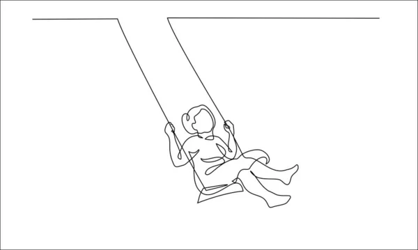 Dessin continu d'une ligne. Femme âgée balançant sur swing — Image vectorielle