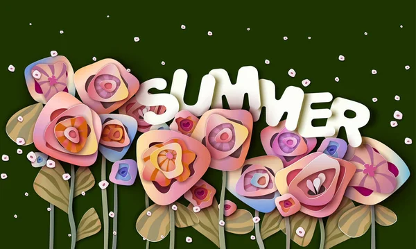 Abstrakte Sommerblumen Hintergrund. Papierschnitt-Stil — Stockvektor