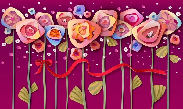 Fundo de flores de verão abstrato. Estilo de corte de papel — Vetor de Stock