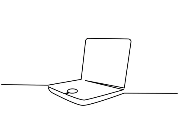 Notebook Laptop abriu. Desenho contínuo de uma linha —  Vetores de Stock