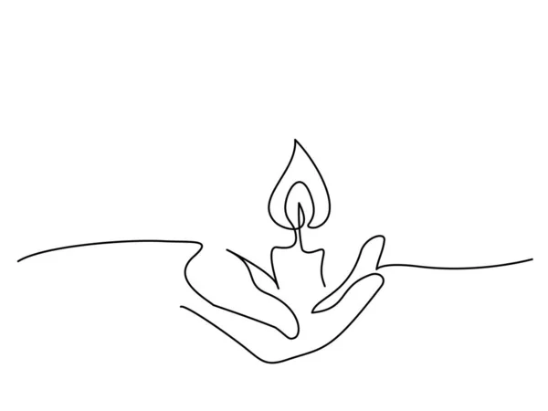 Непрерывный рисунок одной линии. Рука держит горящую свечу — стоковый вектор