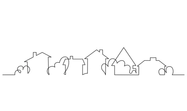 Pejzaż miejski, dom, koncepcja budynku mieszkalnego. Rysunek jednej linii — Wektor stockowy