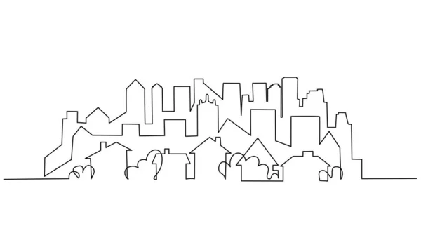 Paisaje urbano, casa, concepto de edificio residencial. Dibujo de una línea — Vector de stock