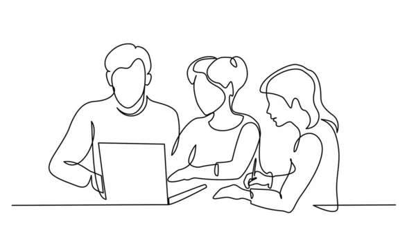 Groupe de gens d'affaires travaillent en utilisant un ordinateur portable — Image vectorielle