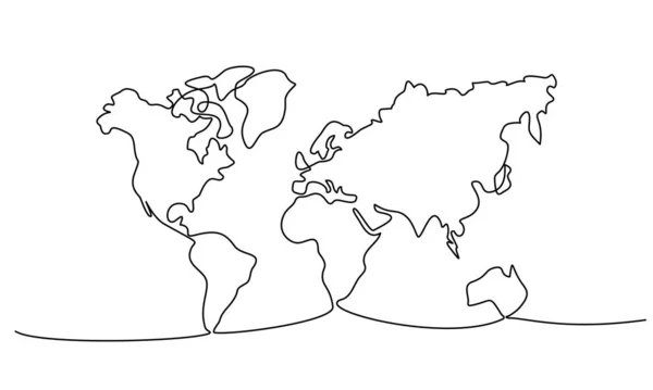 Nepřetržitá kresba jedné čáry. Světová mapa. Vektorová ilustrace. — Stockový vektor
