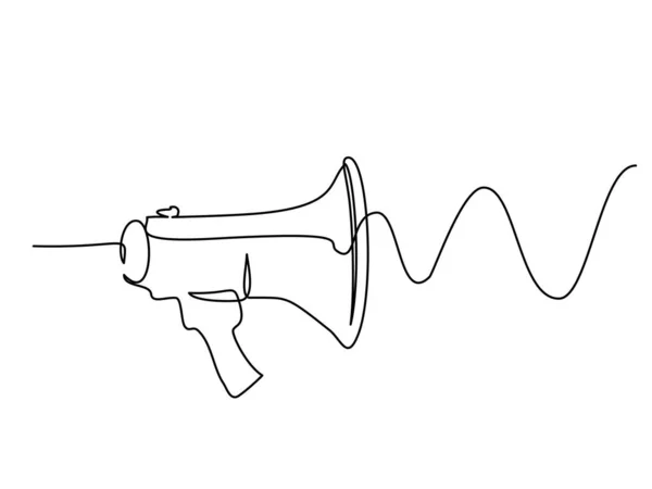 Megaphone, loudspeaker with sound wave. one line drawing — Stock Vector