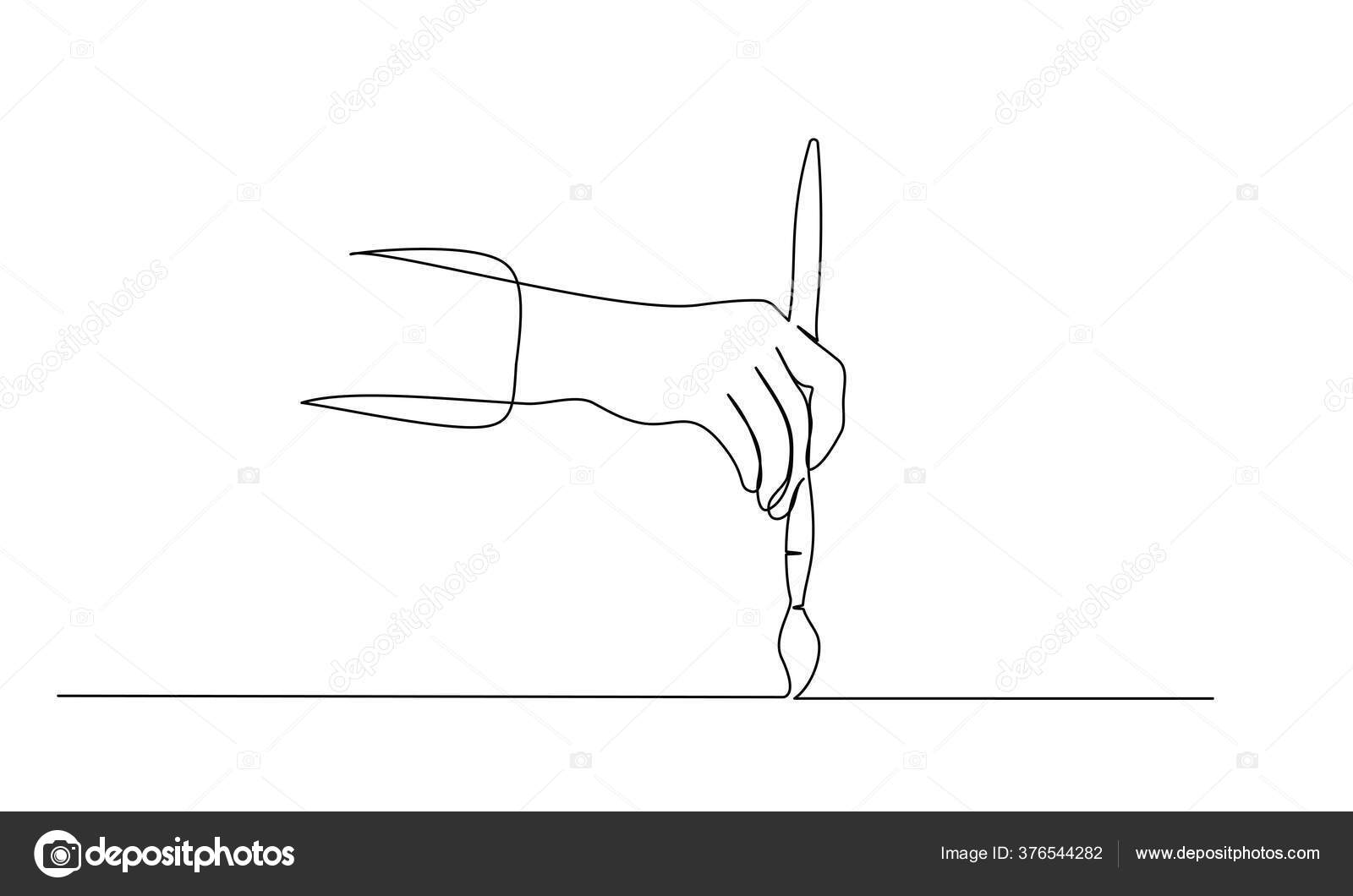 Hand holding paint brush and painting. one line drawing. Stock Vector Image by ©Valenty 376544282