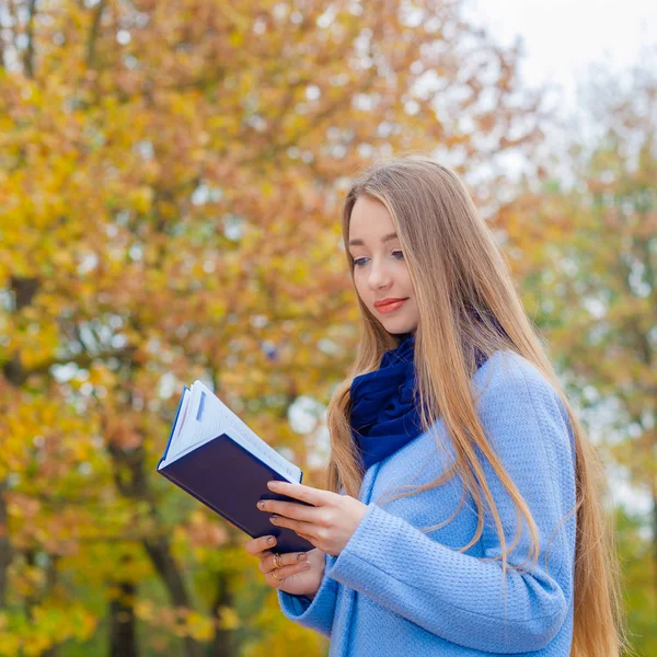 Romantische dromerige meisje het lezen van een boek buitenshuis — Stockfoto