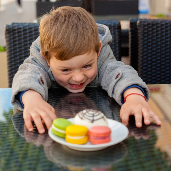 Little boy eating a cake