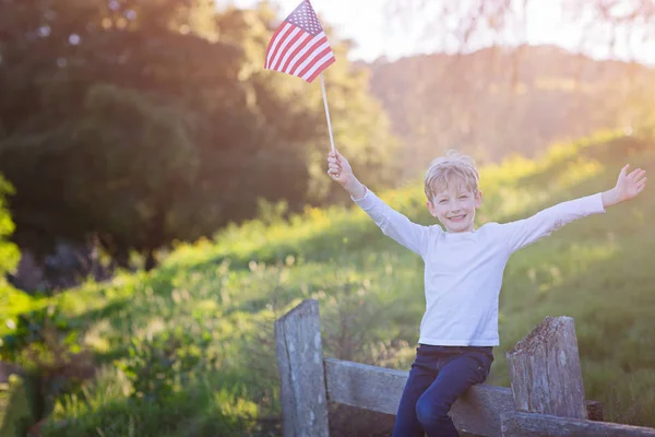 Positive Little Boy American Flag Celebrating 4Th July Independence Day — Stock Photo, Image