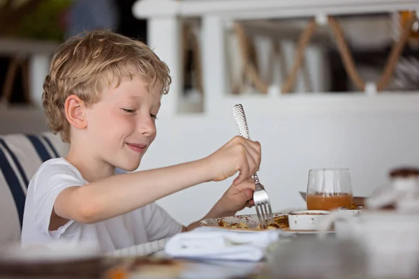 Smiling Happy Boy Enjoying Breakfast — Stock Photo, Image