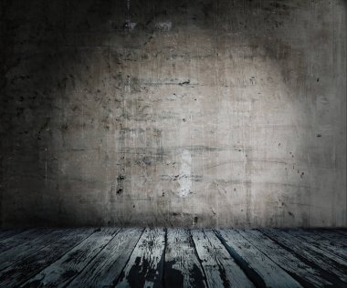 Beton duvar ve ahşap zemin ile Oda