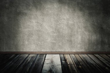 Beton duvar ve ahşap zemin ile Oda