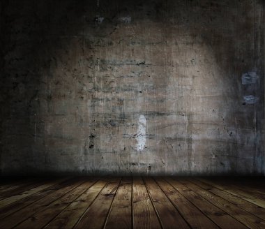 Beton duvar ve ahşap zemin