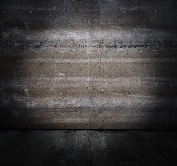 Parede de concreto e piso de madeira — Fotografia de Stock