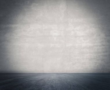 Beton duvar ve ahşap zemin