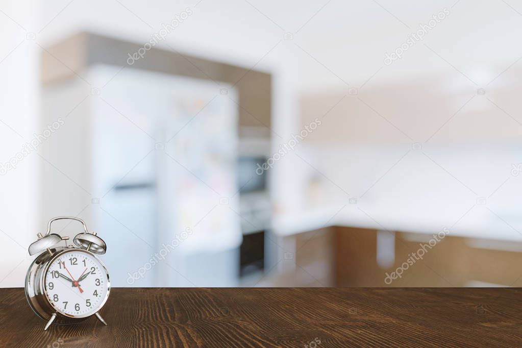 clock on wooden table