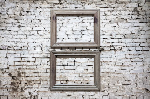 Set Old Photo Frames Brick Wall Background — Stock Photo, Image