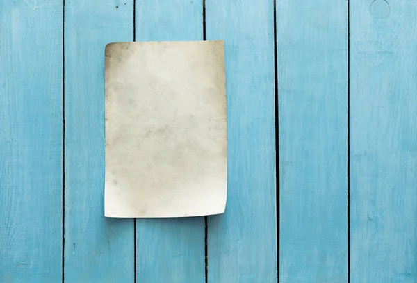 Old Paper Blue Wooden Wall Background — Stock Photo, Image