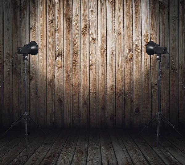 Professionele Fotostudio Oude Kamer Met Houten Wand — Stockfoto