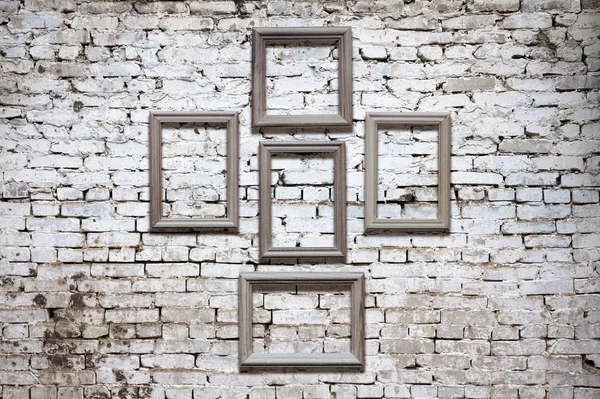 Old Photo Frames Old Shabby Brick Wall — Stock Photo, Image